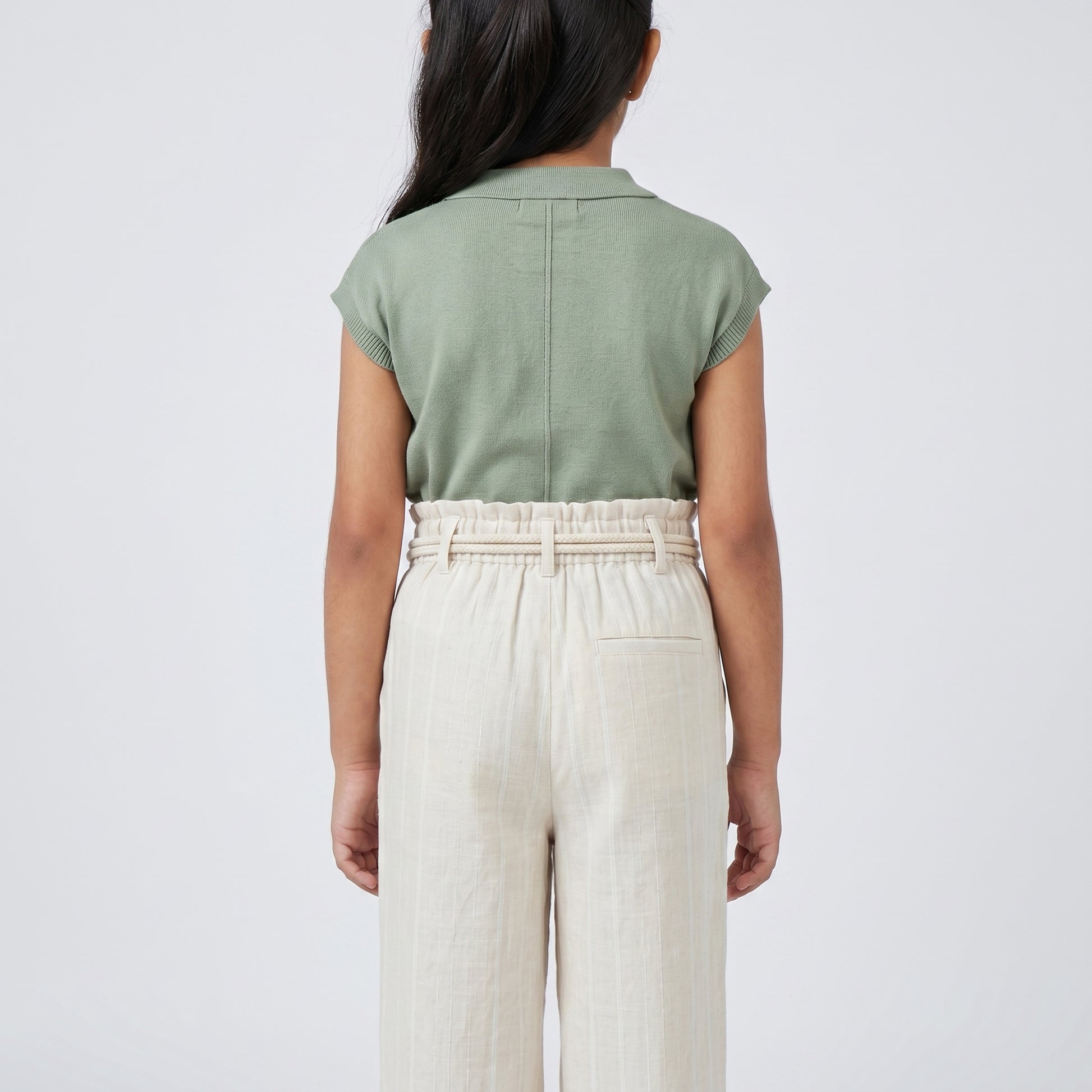 Girls Straight Wide Leg Pants With Belt Detail