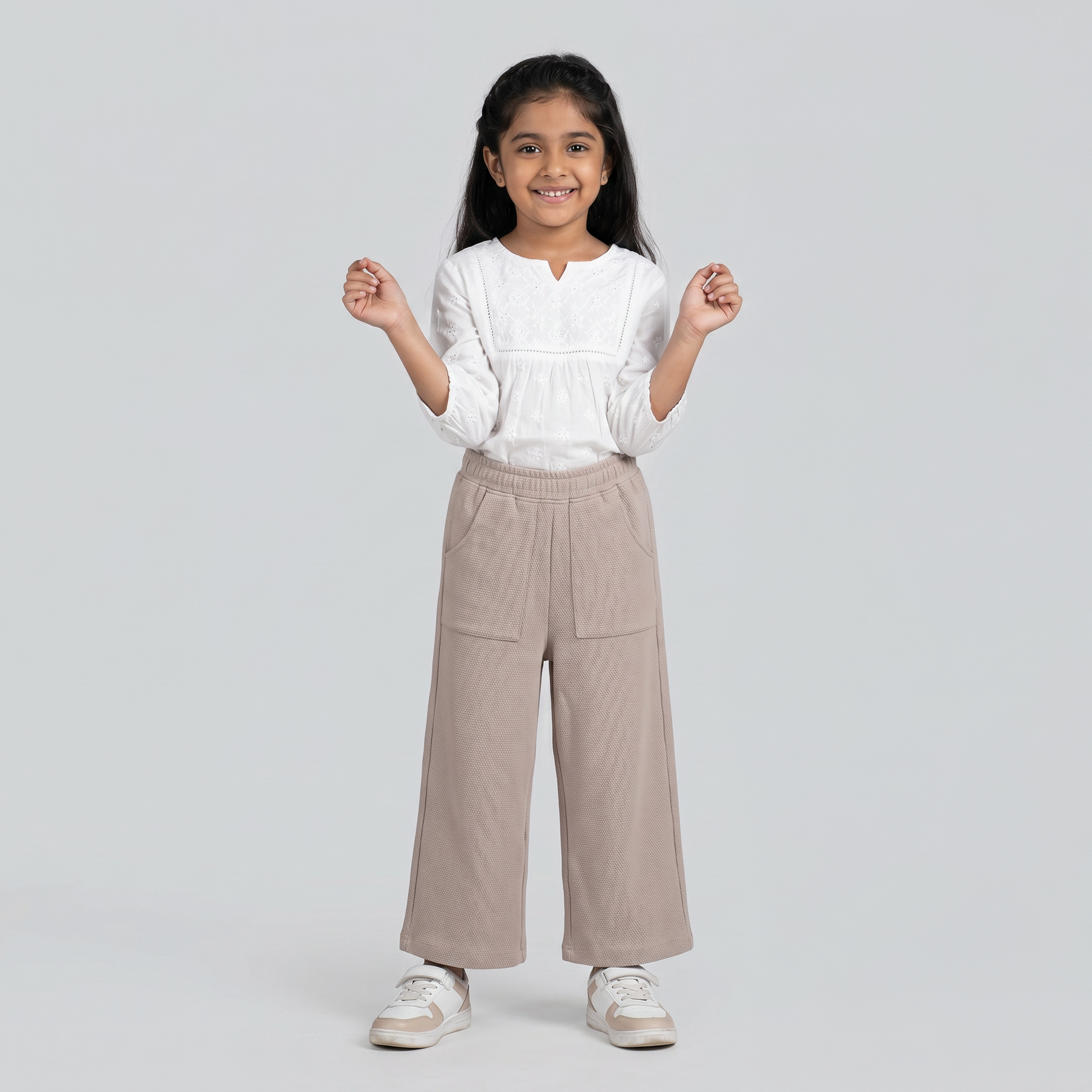 Girls Popcorn Knit Trackpant with Patch Pocket