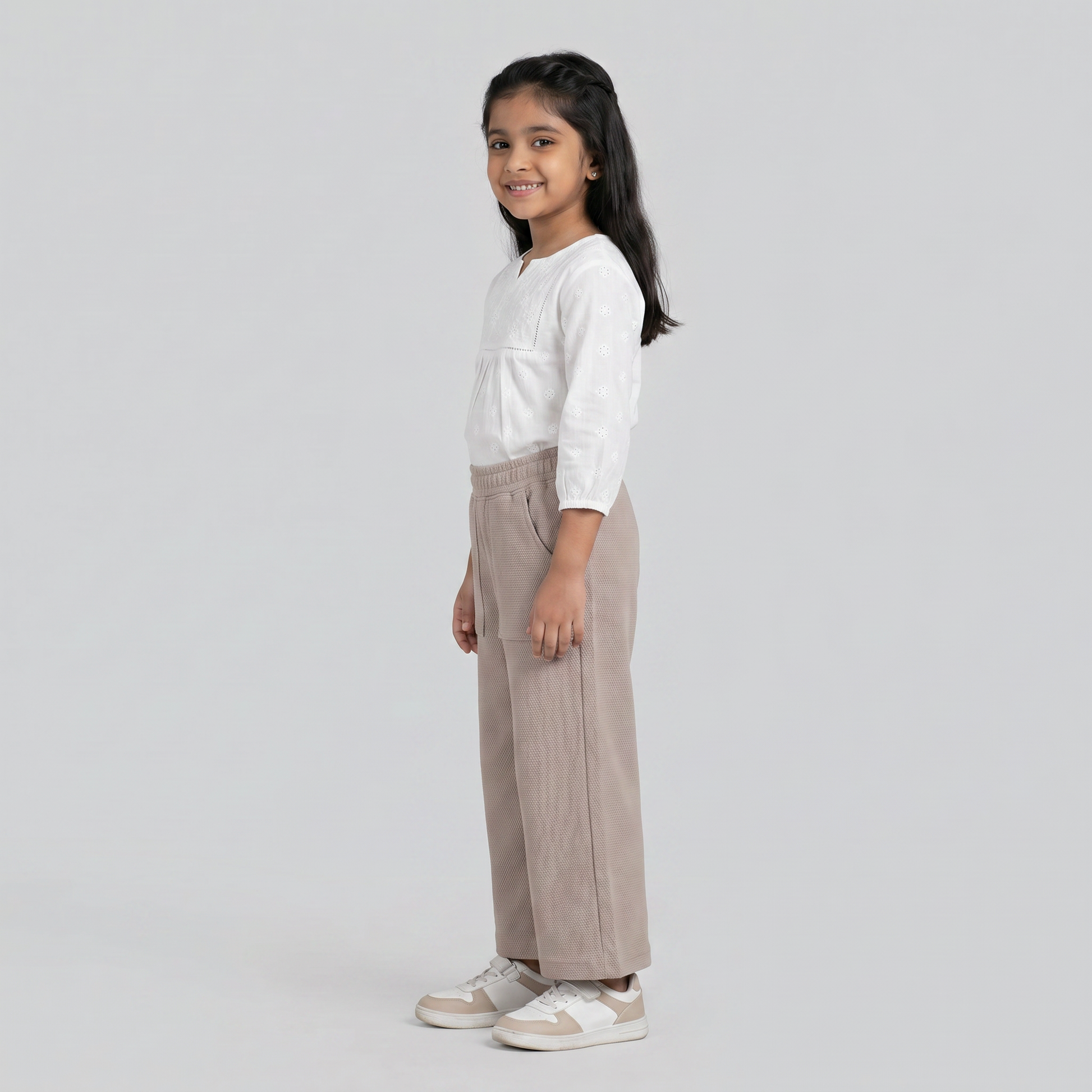 Girls Popcorn Knit Trackpant with Patch Pocket