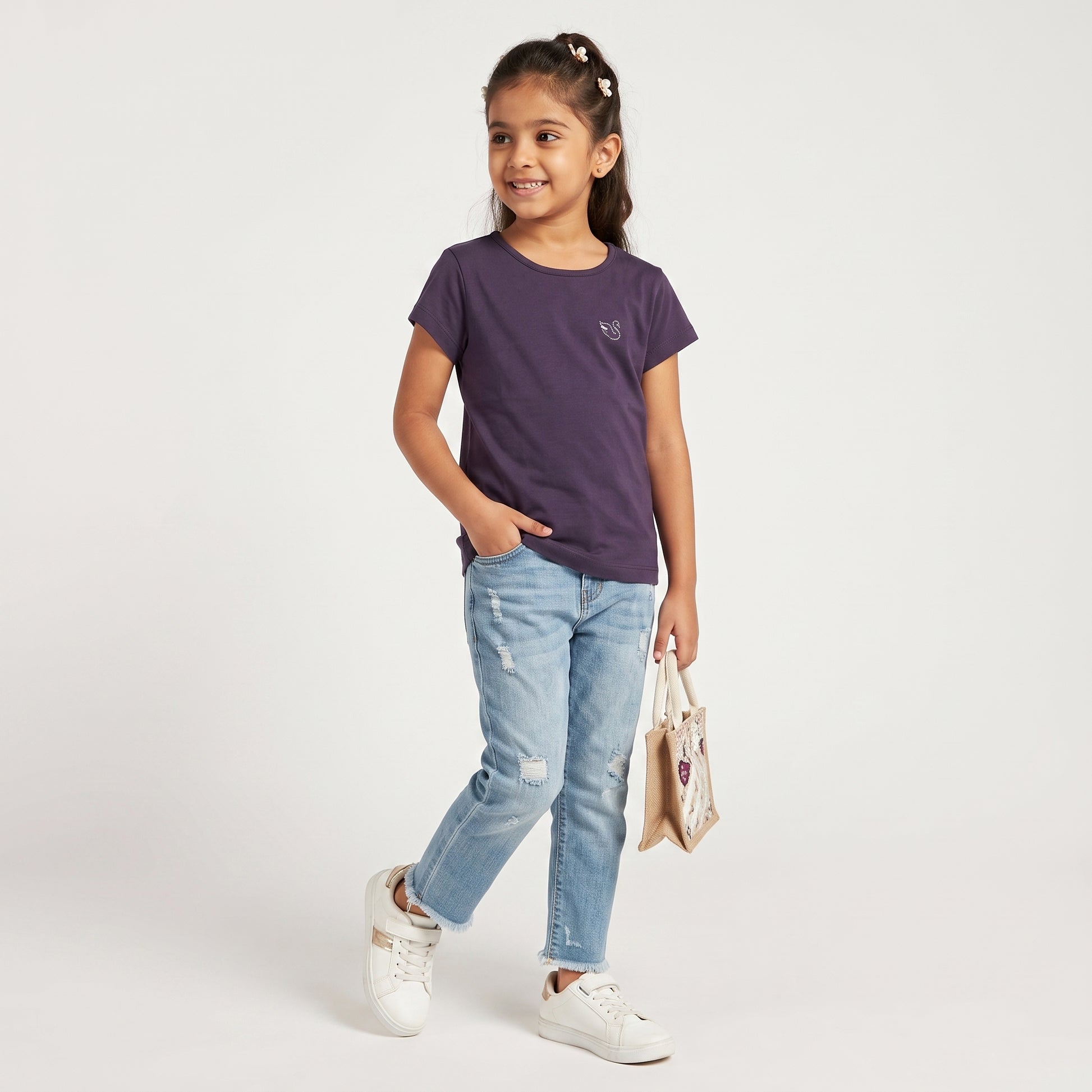 Girls Cotton Crew Neck T-Shirt