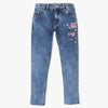 Girls Slim Fit Floral Embroidery Stretch Fabric Jeans