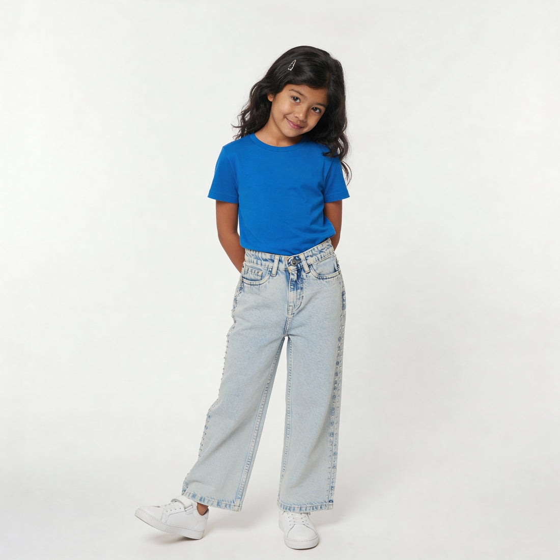 Girls Embellished Studded Straight Jeans