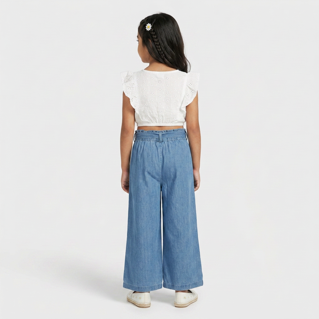 Girls Embellished Denim Palazzo