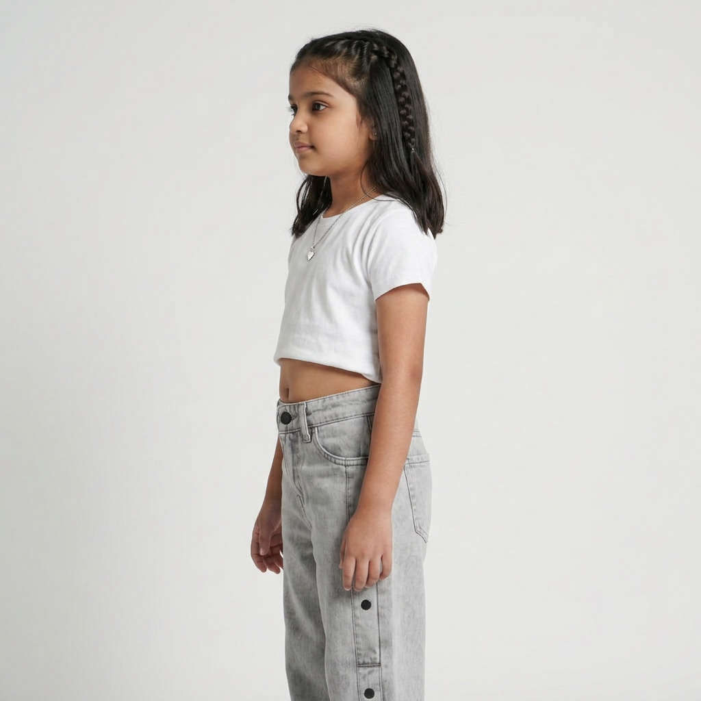 Girls Cotton Solid Denim
