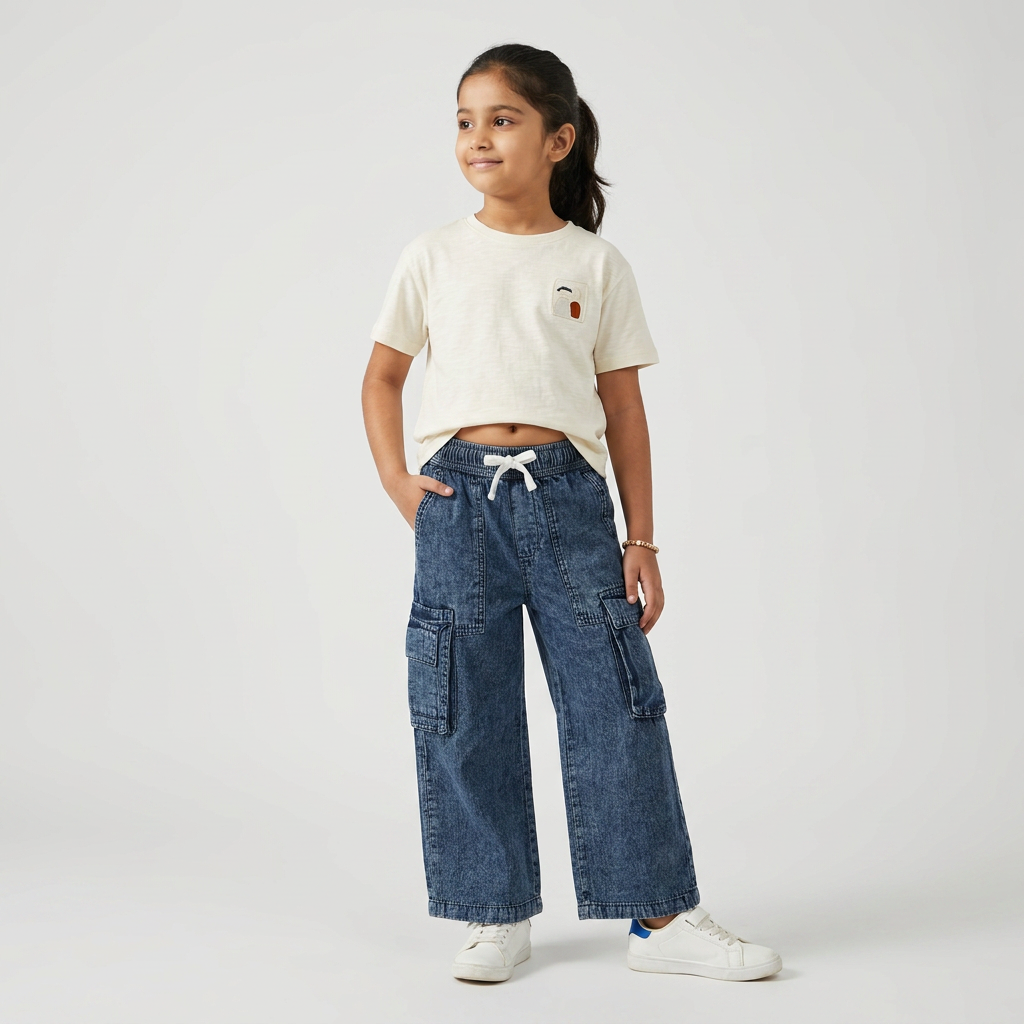 Girls Cotton Denim Palazzo