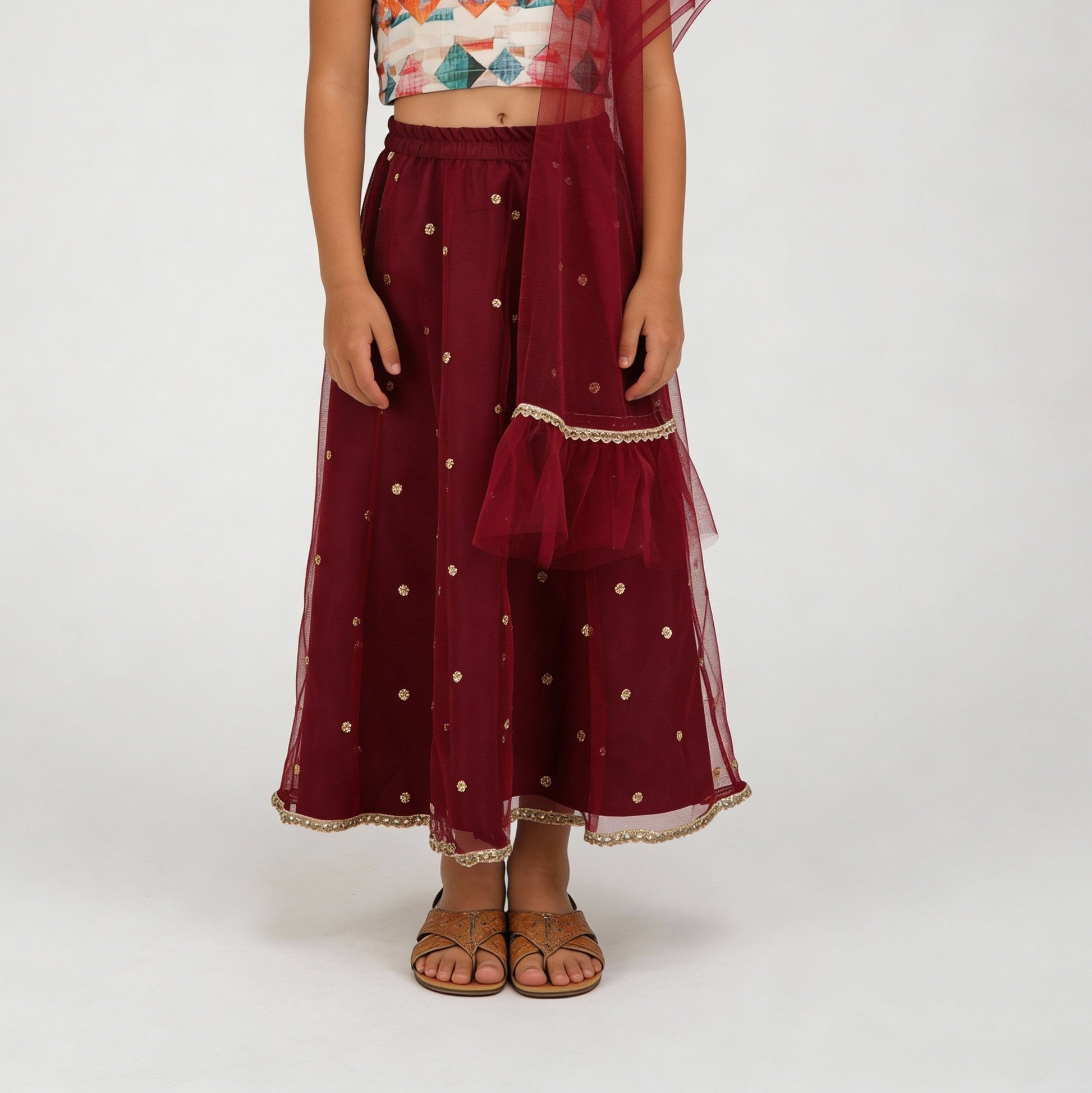 Girls Embellished Choli with Skirt & with Dupatta Set