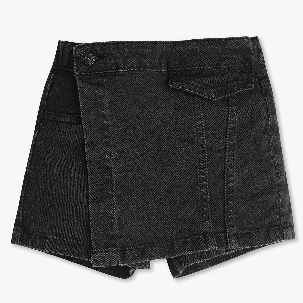 Girls Heavy Wash Mock Pocket Denim Skort