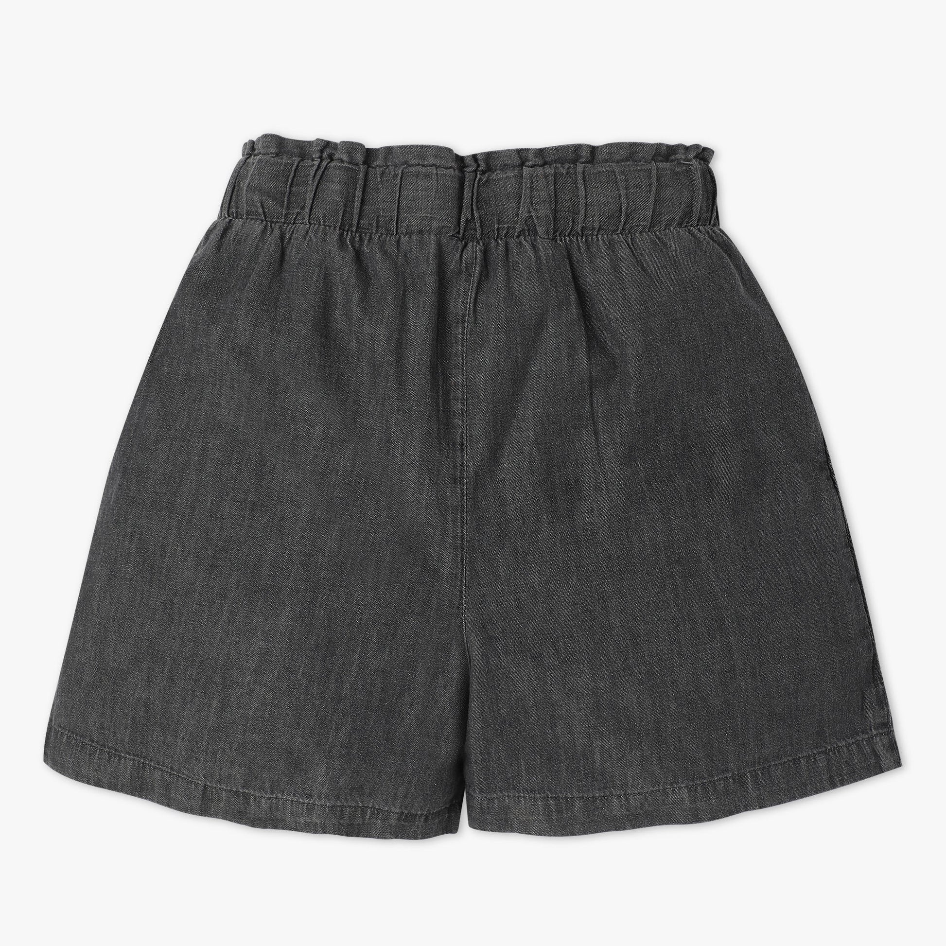 Girls Above Knee Elasticated Paper Bag Waist with Free Belt and Wide Leg Black Shorts