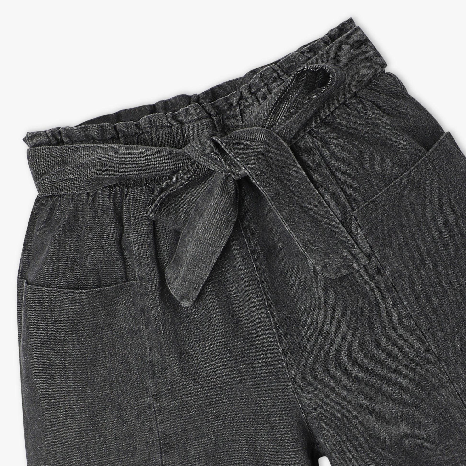 Girls Above Knee Elasticated Paper Bag Waist with Free Belt and Wide Leg Black Shorts