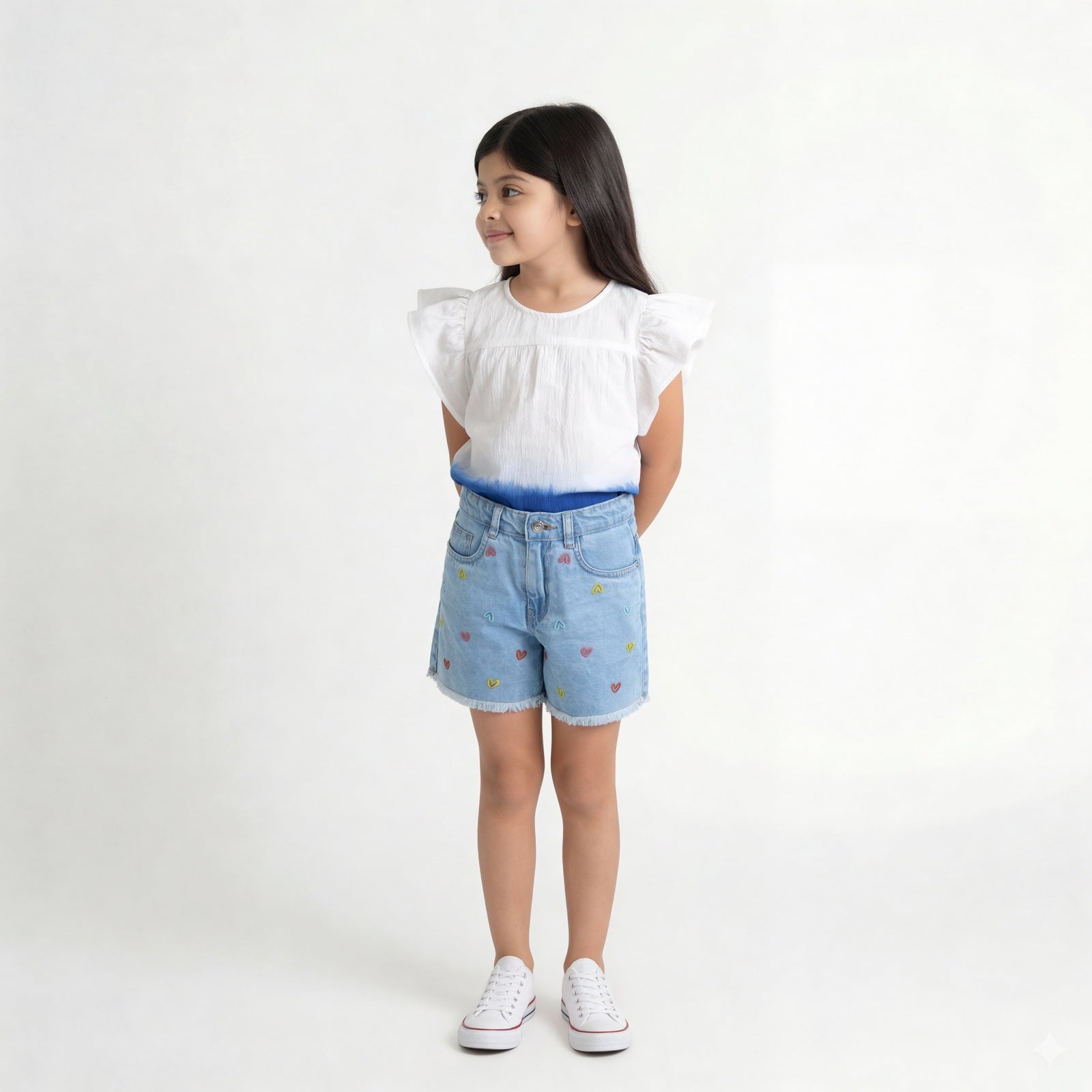 Girls Cotton Embroidered Shorts