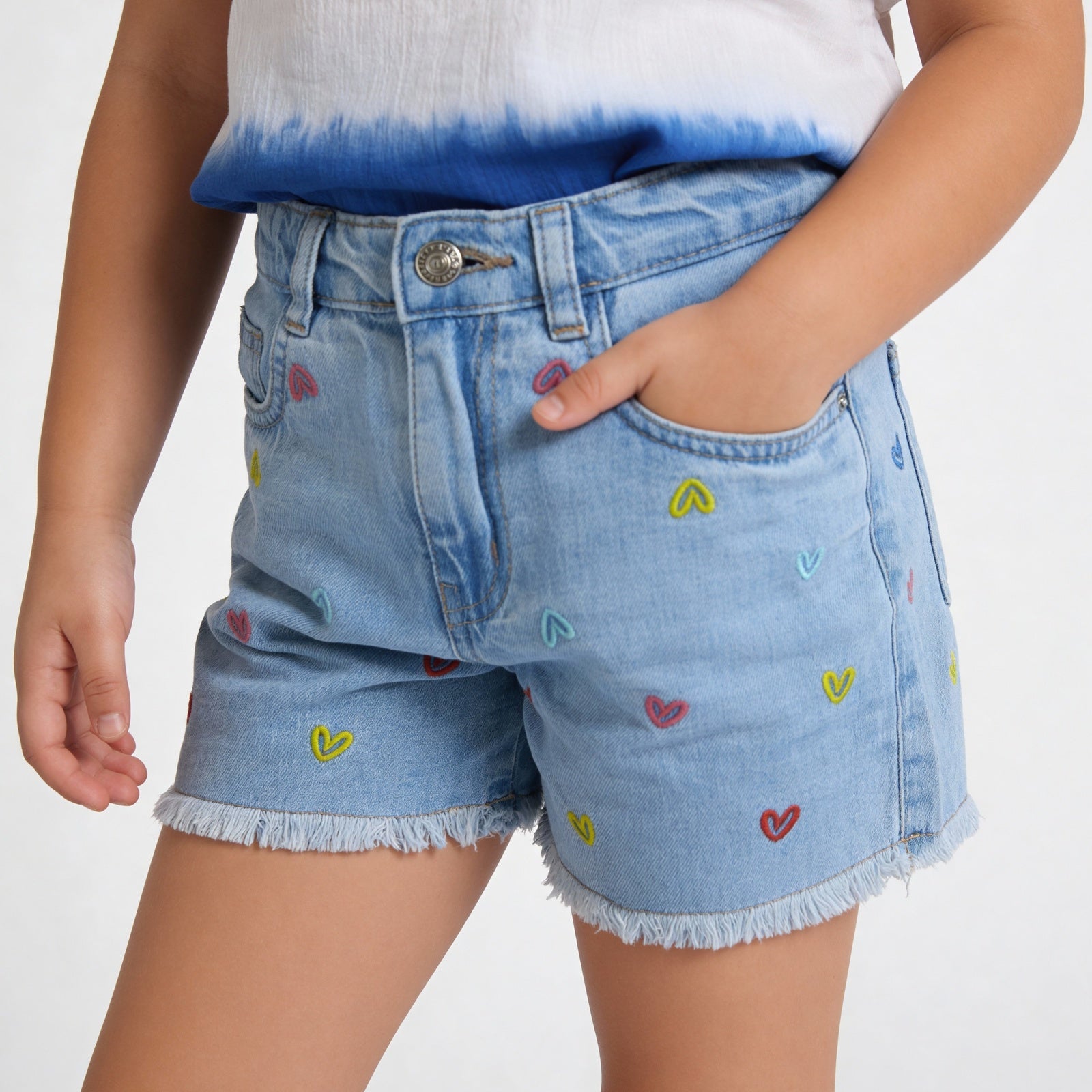 Girls Cotton Embroidered Shorts