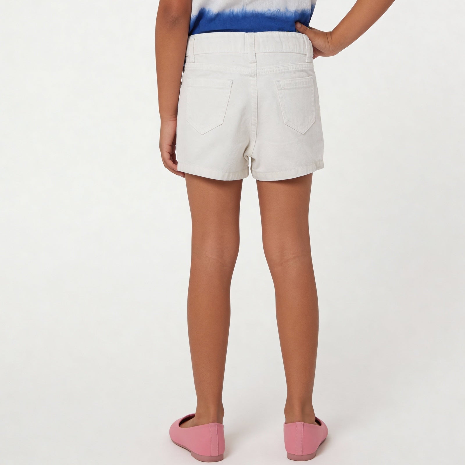 Girls Cotton Embellished White Studded Skort