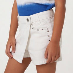 Girls Cotton Embellished White Studded Skort