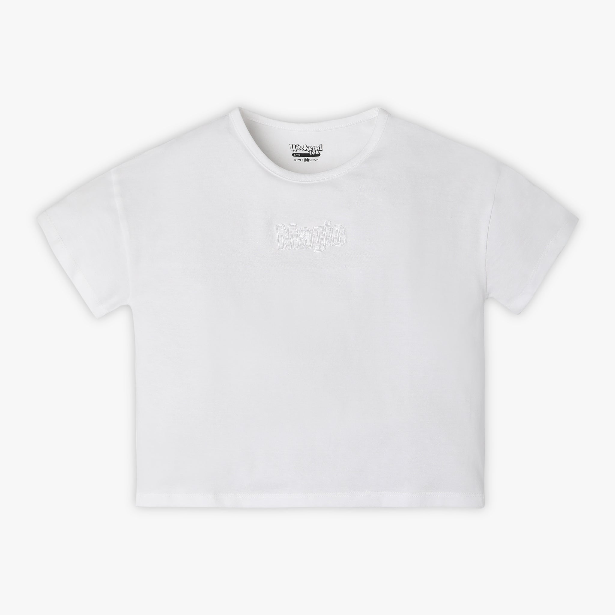 Girls Boxy Fit Solid Crew Neck Short Sleeve T-Shirt