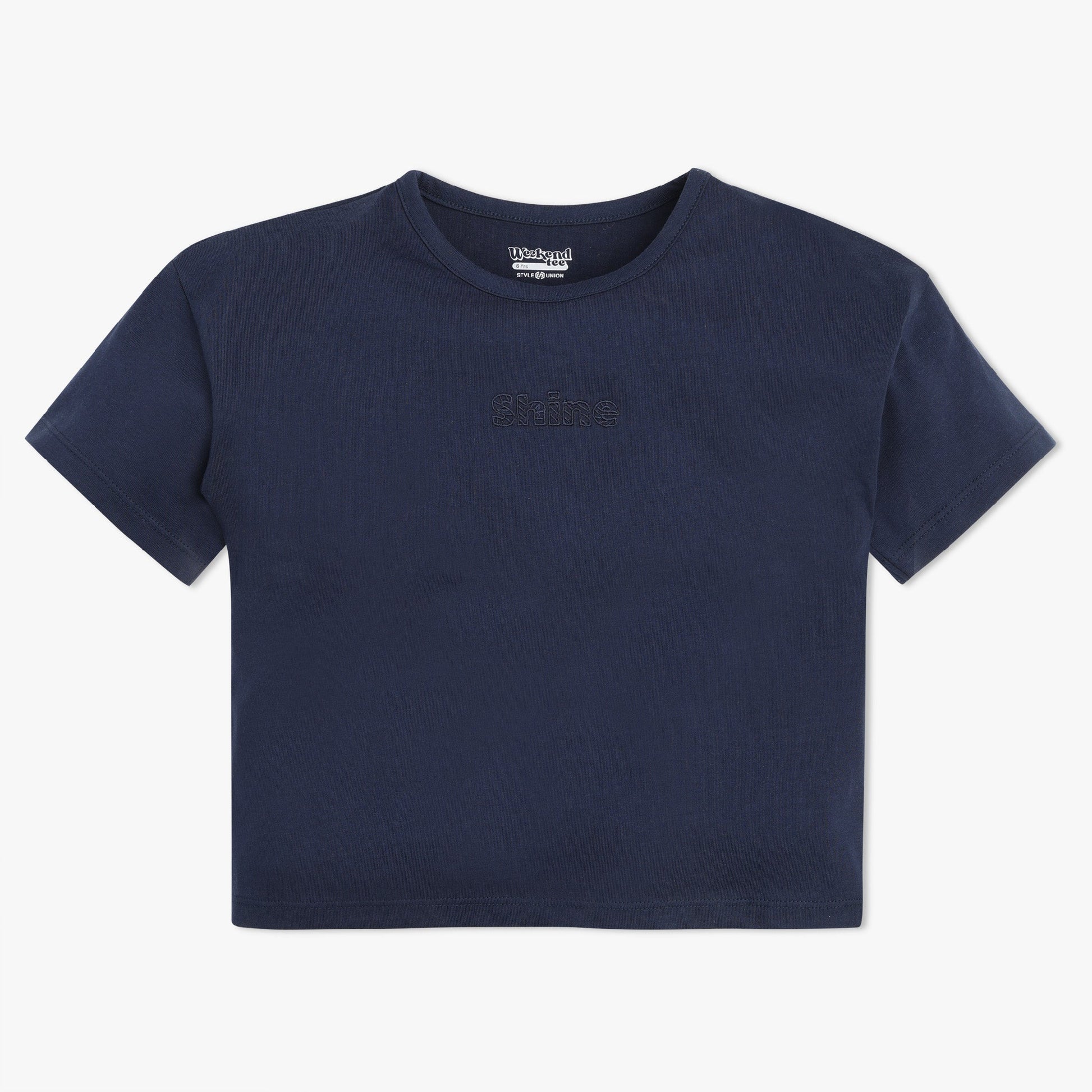 Girls Boxy Fit Solid Crew Neck Short Sleeve T-Shirt