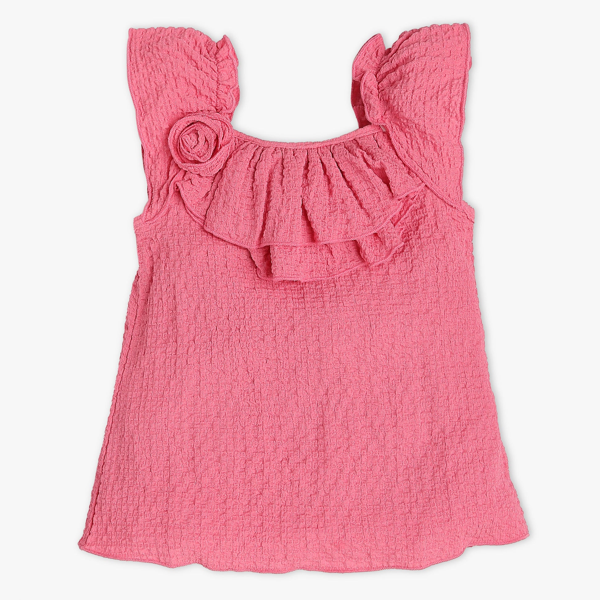 Girls Regular Fit Solid Square Neck Short Sleeve Top