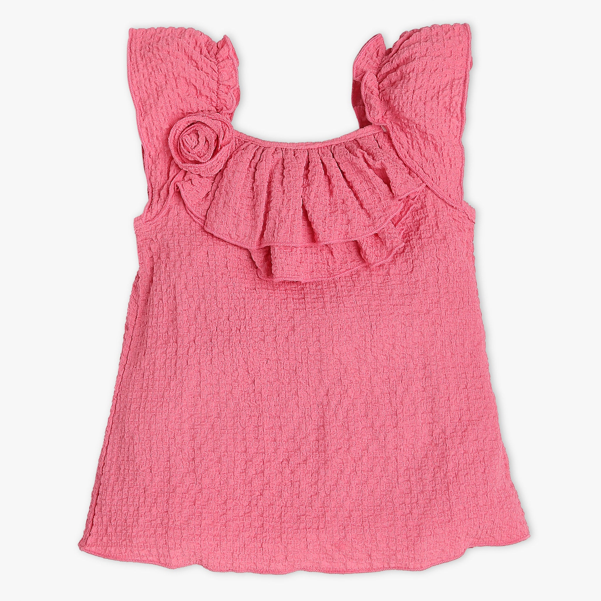 Girls Regular Fit Solid Square Neck Short Sleeve Top