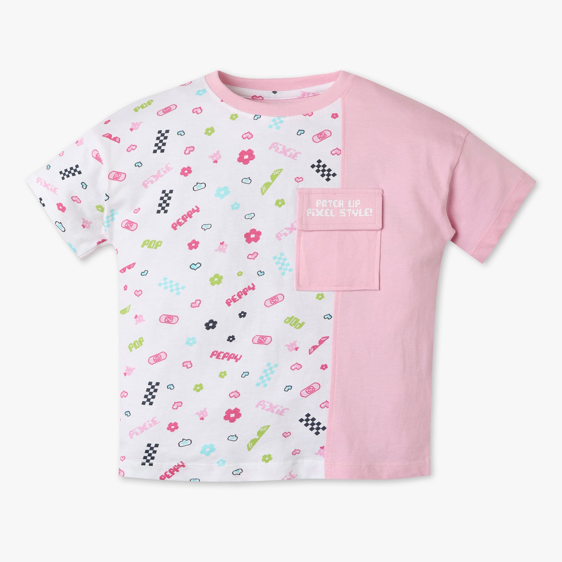 Girls Boxy Fit Cut and Sew Crew Neck T-Shirt