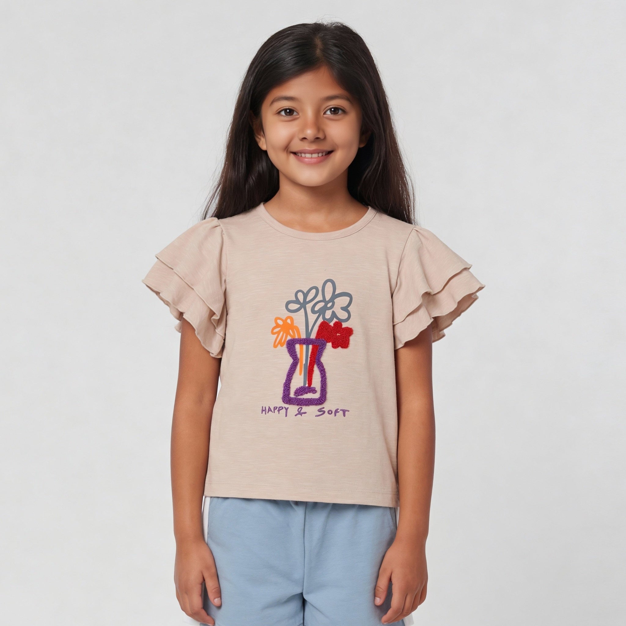 Girls Cotton Embroidered Weekend T-Shirt