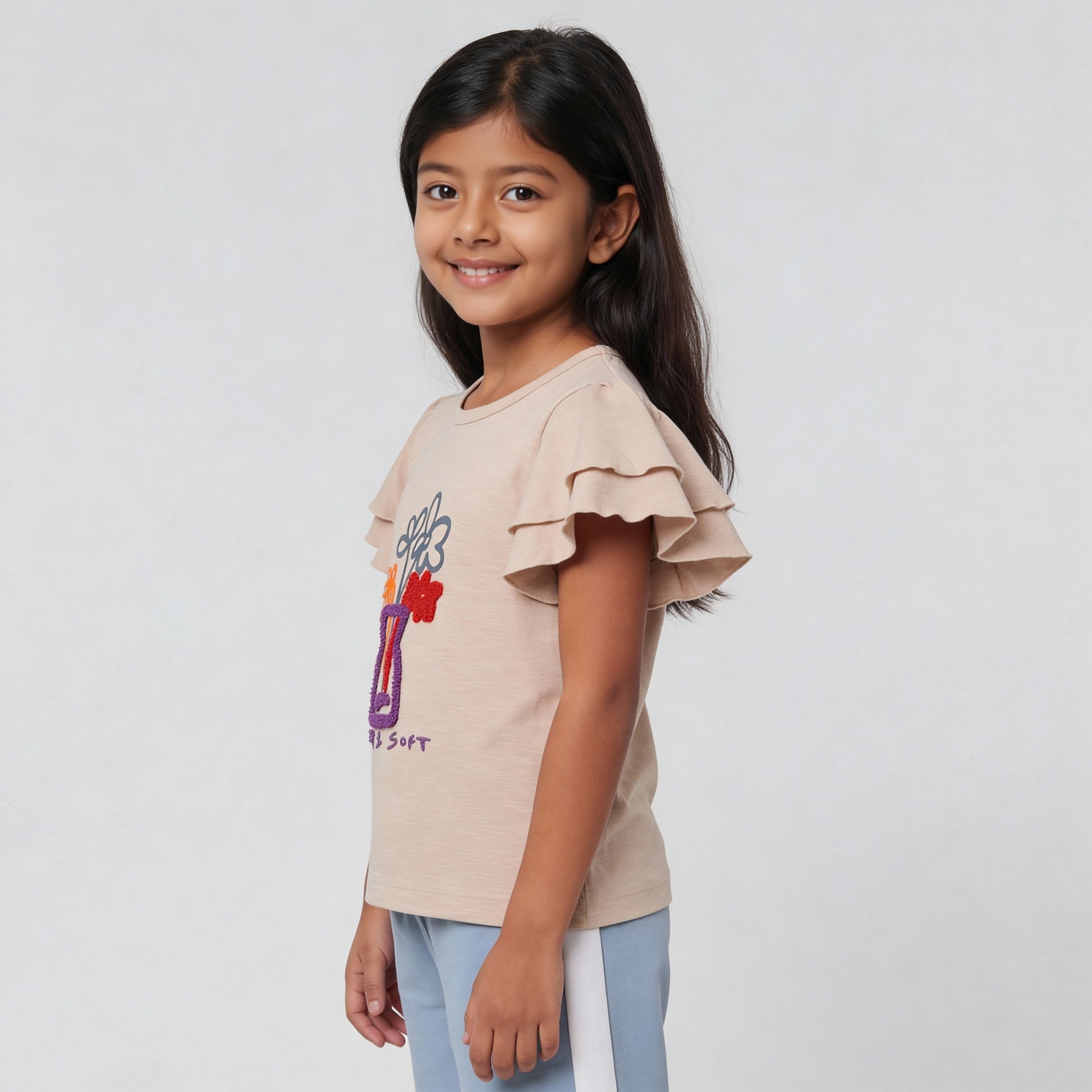 Girls Cotton Embroidered Weekend T-Shirt