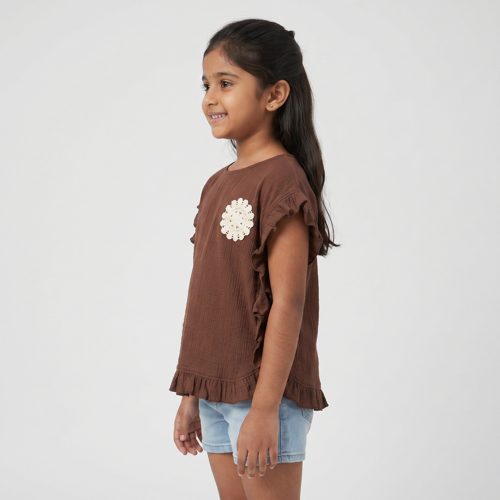 Girls Coastal Boho T-Shirt with Crochet