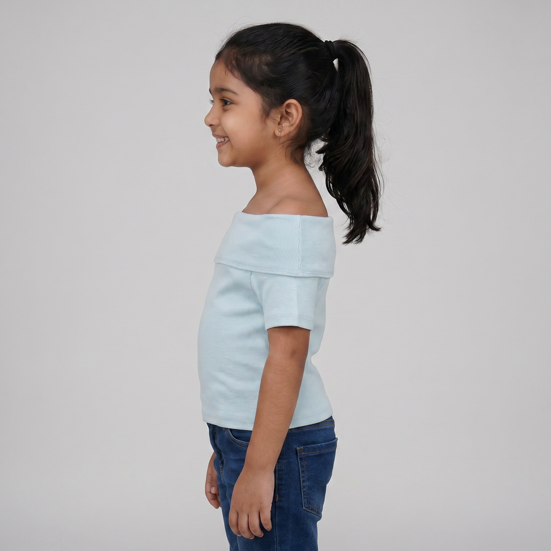 Girls Solid Off Shoulder T-Shirt