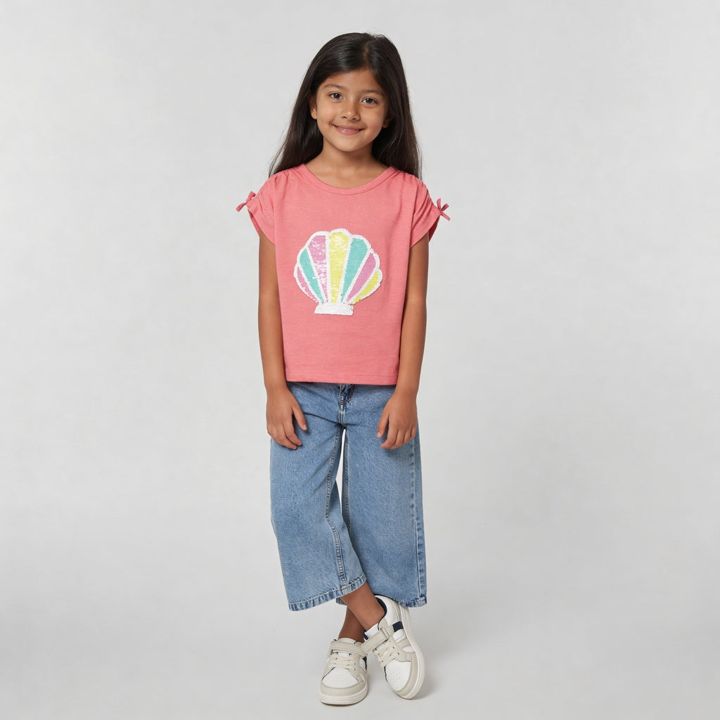 Girls Embellished Crew Neck T-Shirt