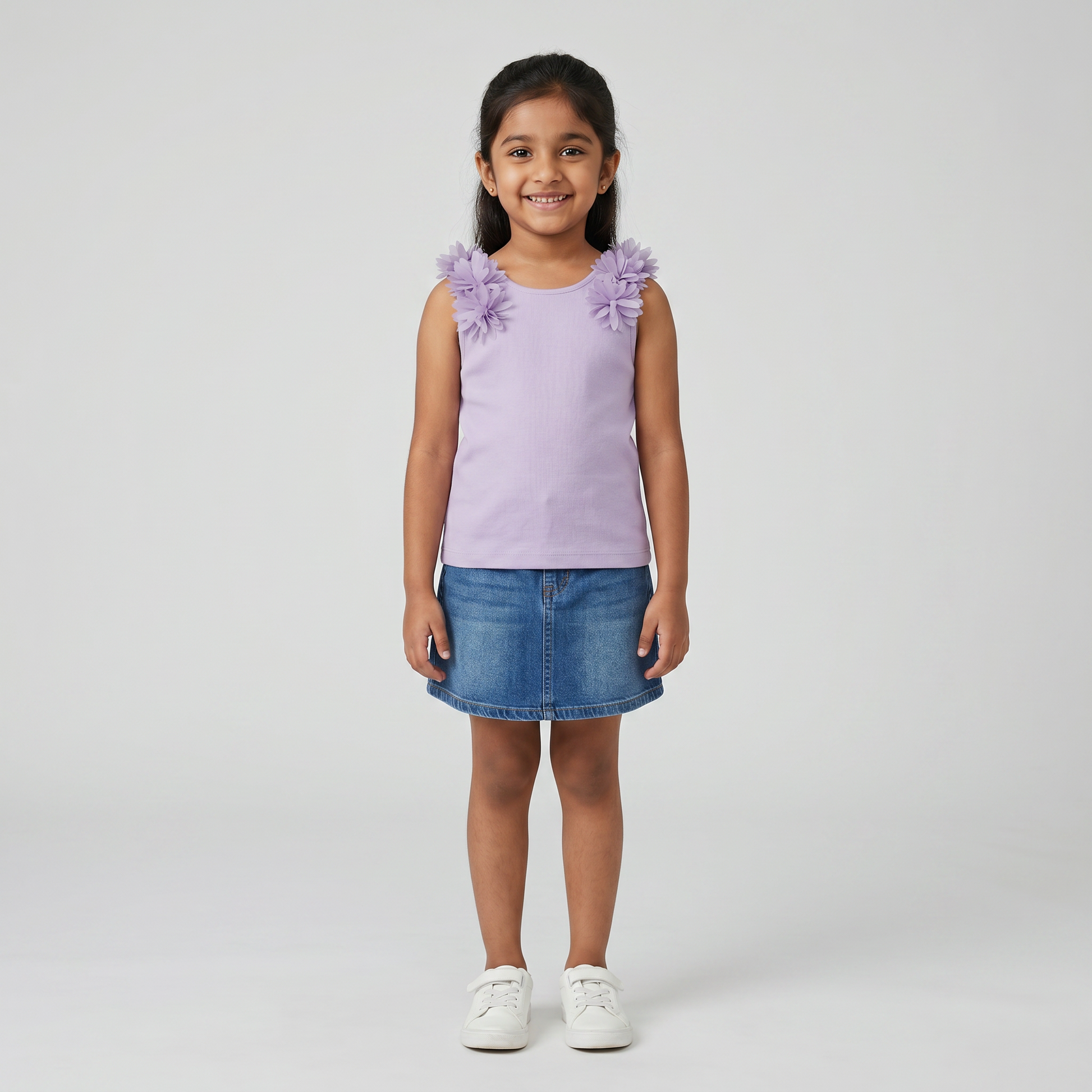 Girls Cotton Solid Crew Neck T-Shirt