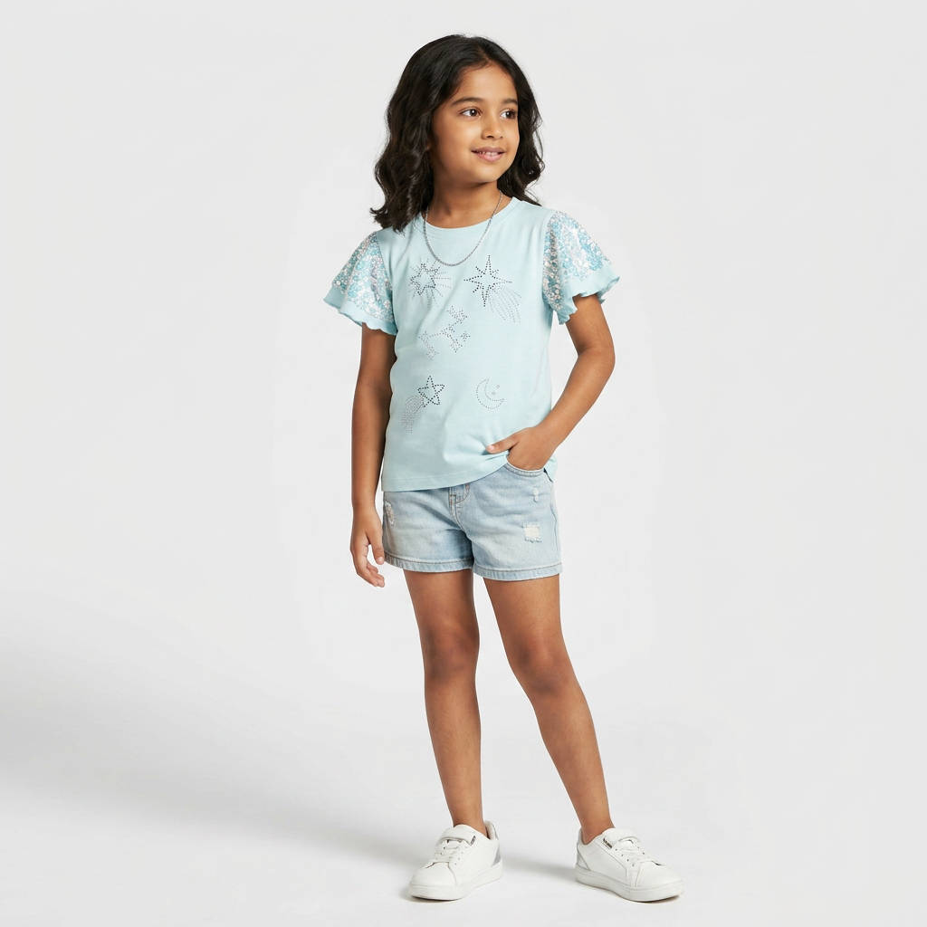 Girls Cotton Embellished T-Shirt