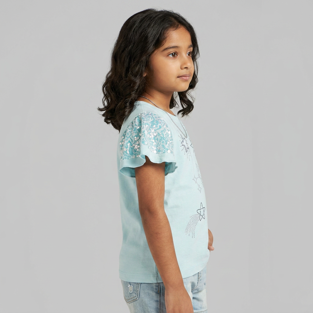 Girls Cotton Embellished T-Shirt