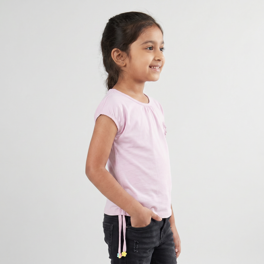 Girls Cotton Embellished Crew Neck T-Shirt