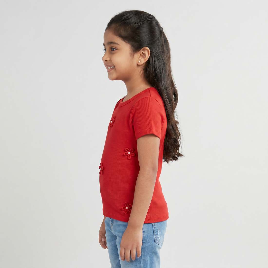 Girls Solid Crew Neck T-Shirt