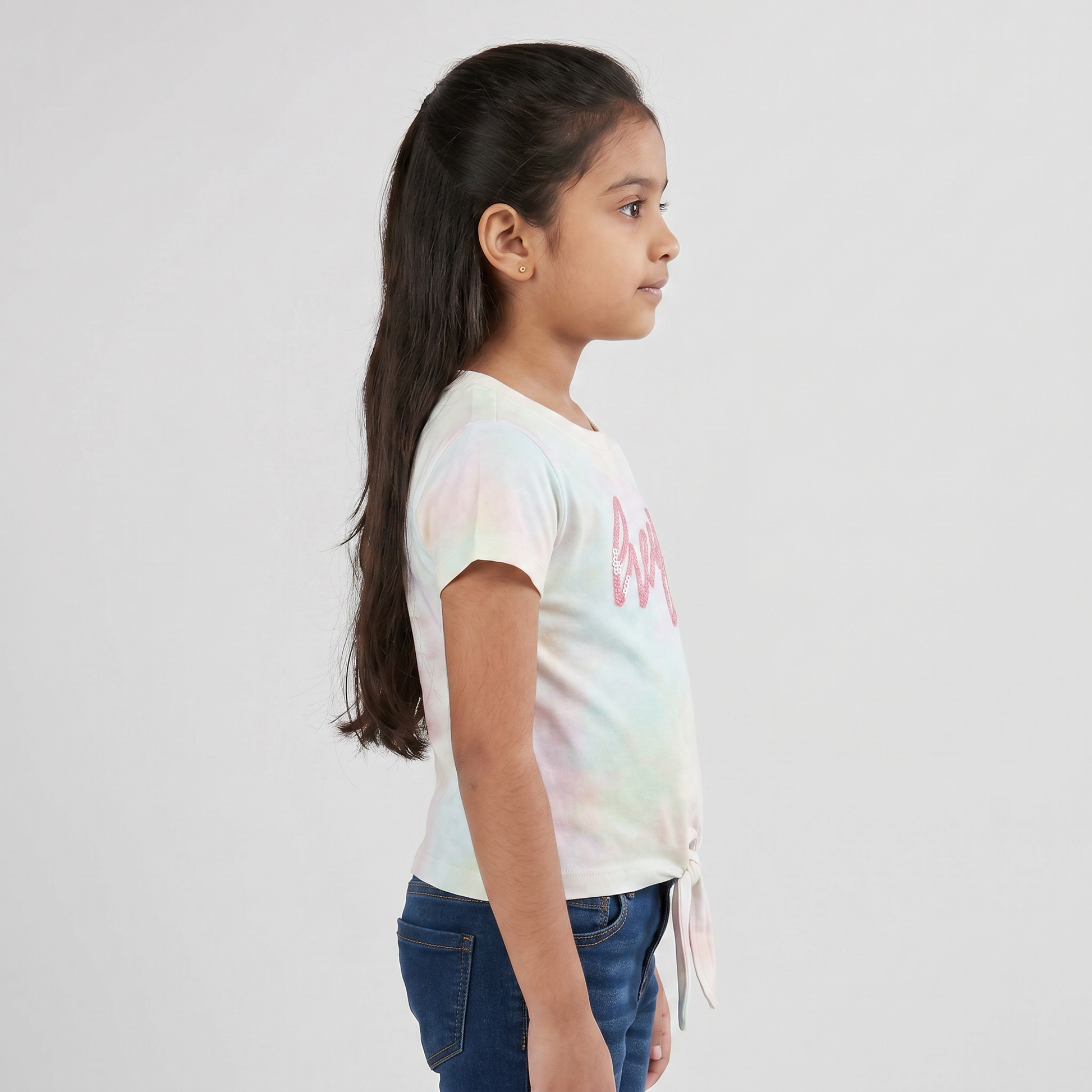 Girls Cotton Embellished Crew Neck T-Shirt