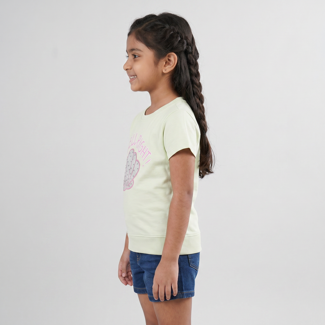 Girls Cotton Embellished Crew Neck T-Shirt