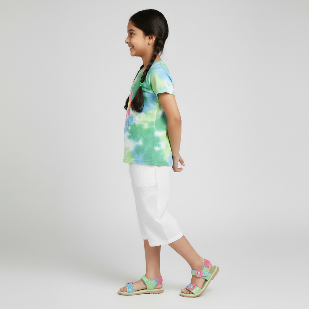 Girls Cotton Crew Neck Tie - Dye T-Shirt