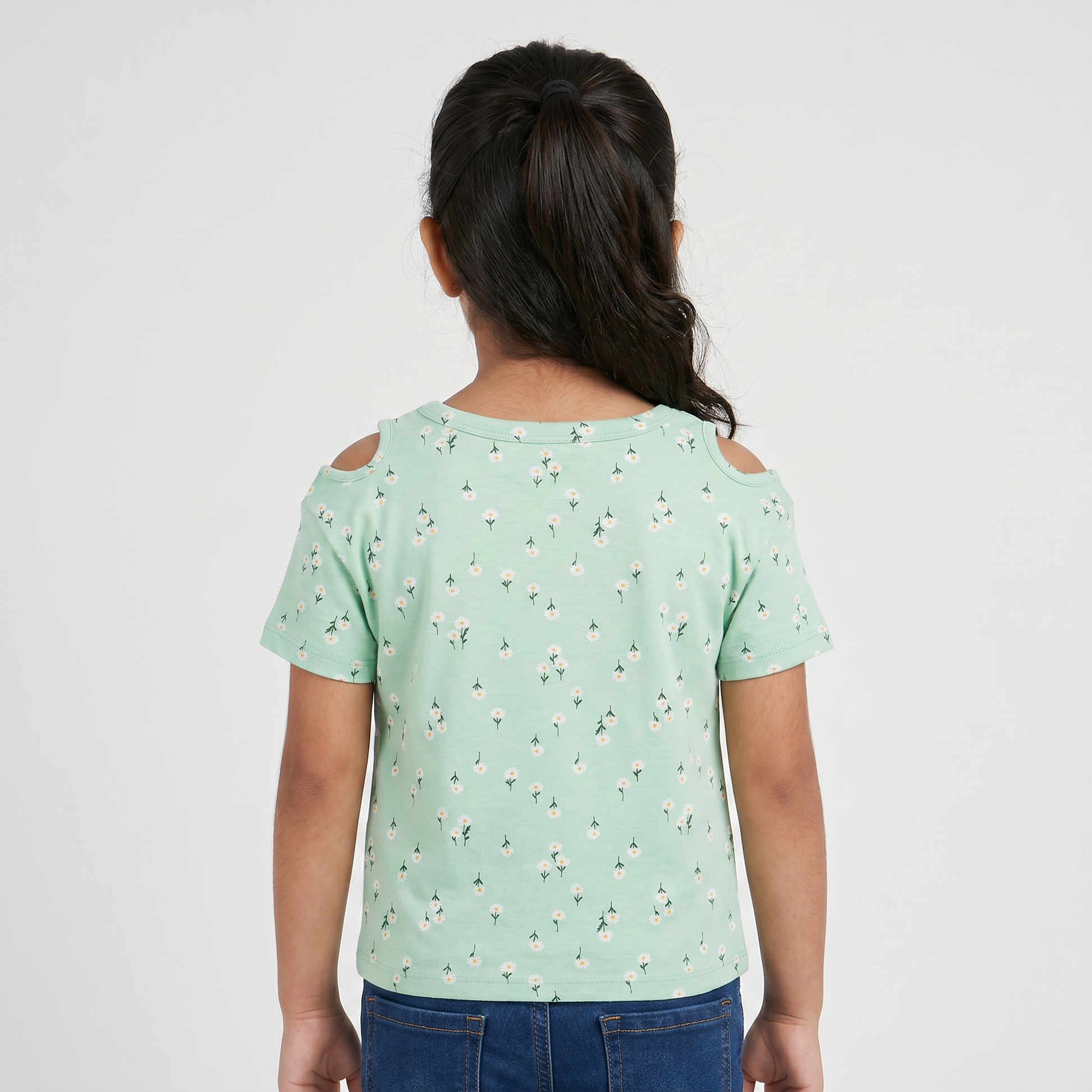 Girls Cotton Floral Crew Neck T-Shirt