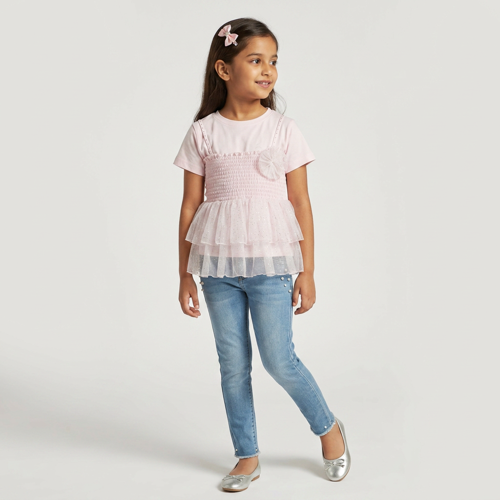 Girls Cotton Embellished T-Shirt