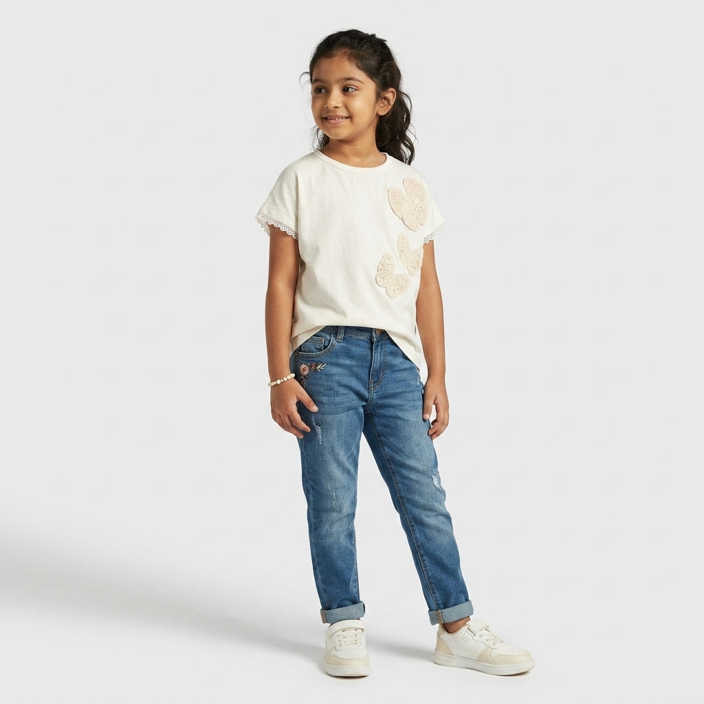 Girls Cotton Crochet T-Shirt
