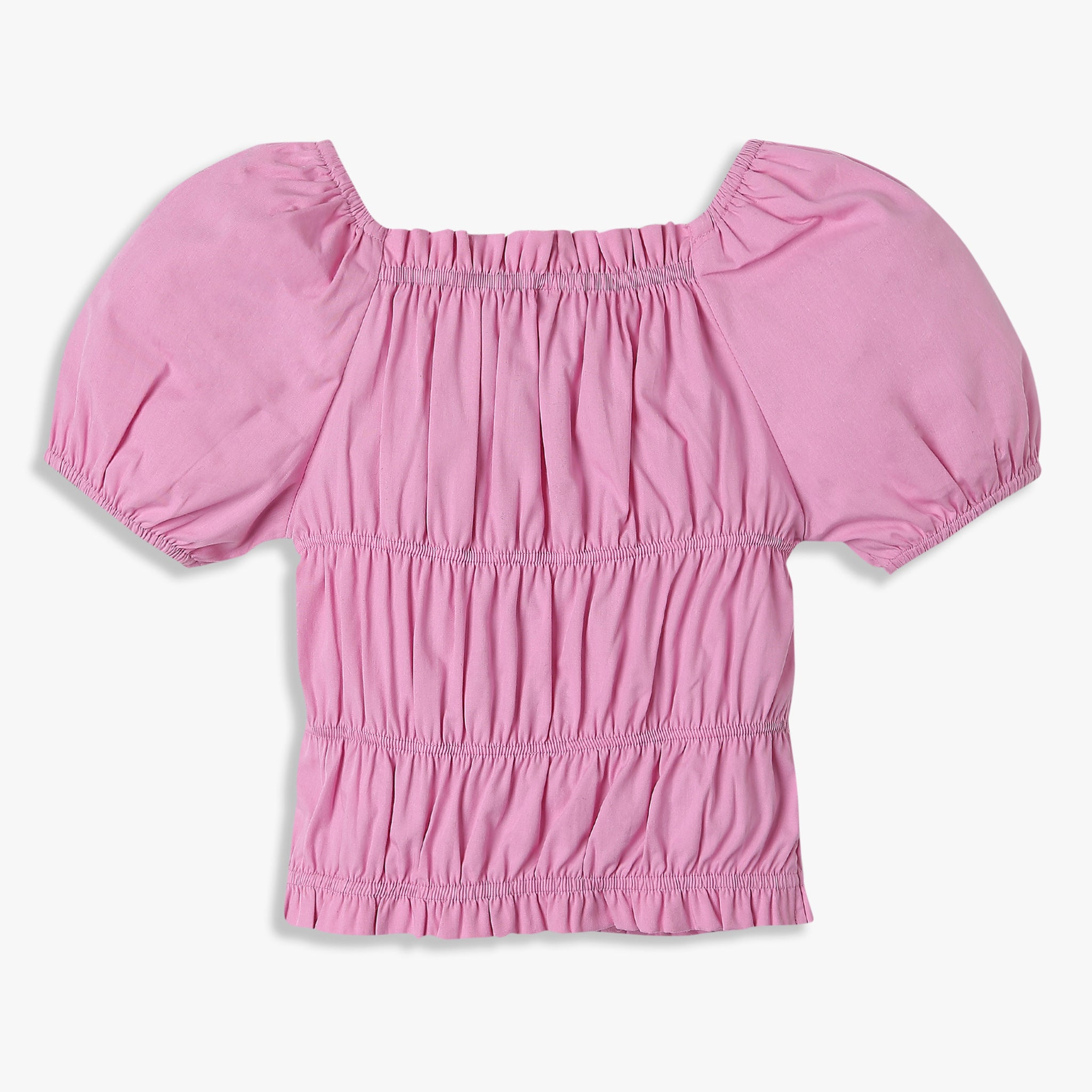 Girls Solid Ruched Square Neck Top