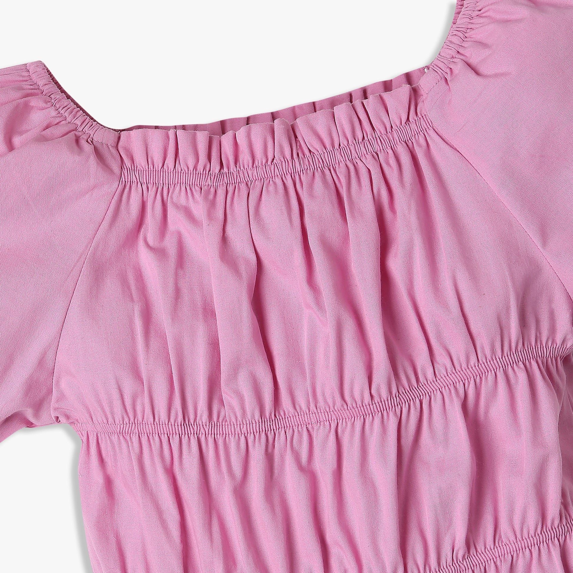 Girls Solid Ruched Square Neck Top