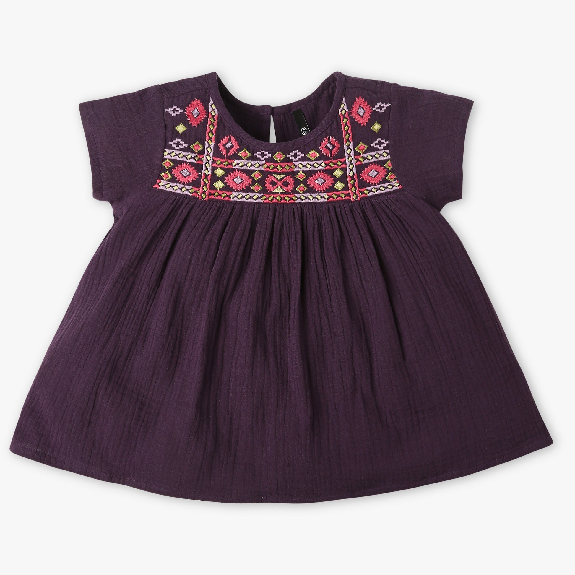 Girls Regular Fit Embroiderd Round Neck Short Sleeve Top