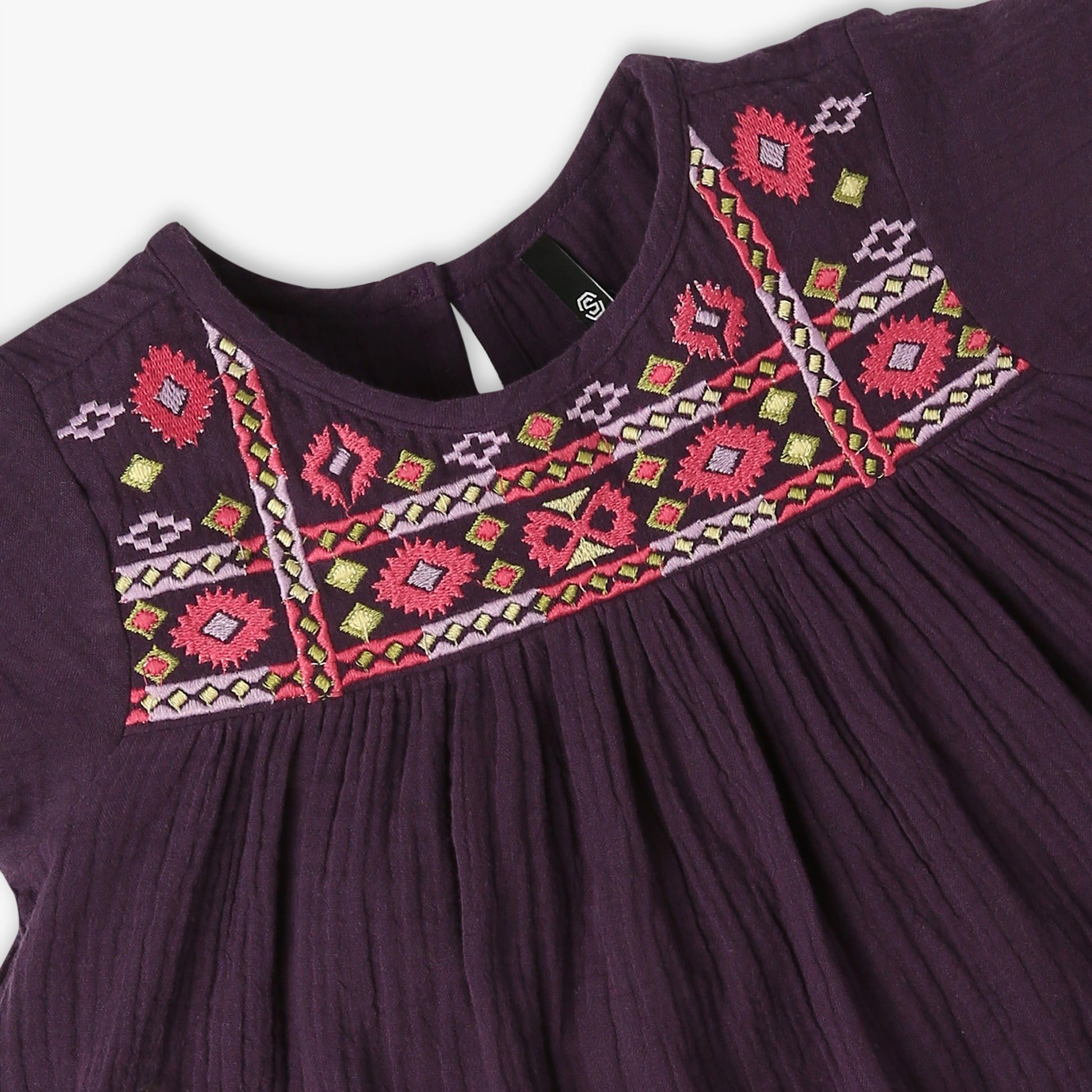 Girls Regular Fit Embroiderd Round Neck Short Sleeve Top