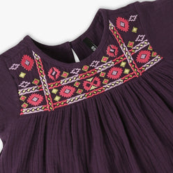 Girls Regular Fit Embroiderd Round Neck Short Sleeve Top