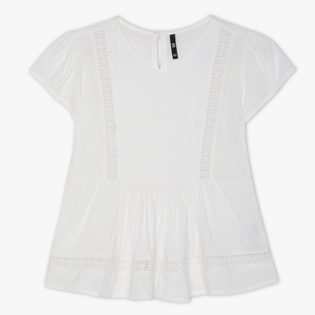 Girls Regular Fit Solid V-Neck Top