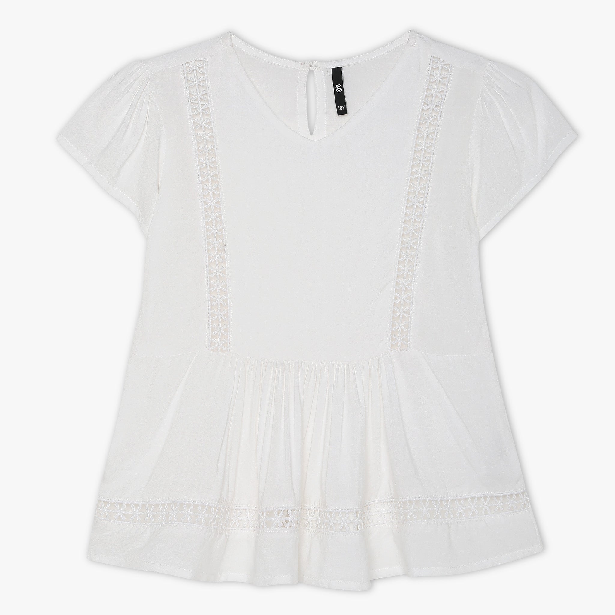 Girls Regular Fit Solid V-Neck Top