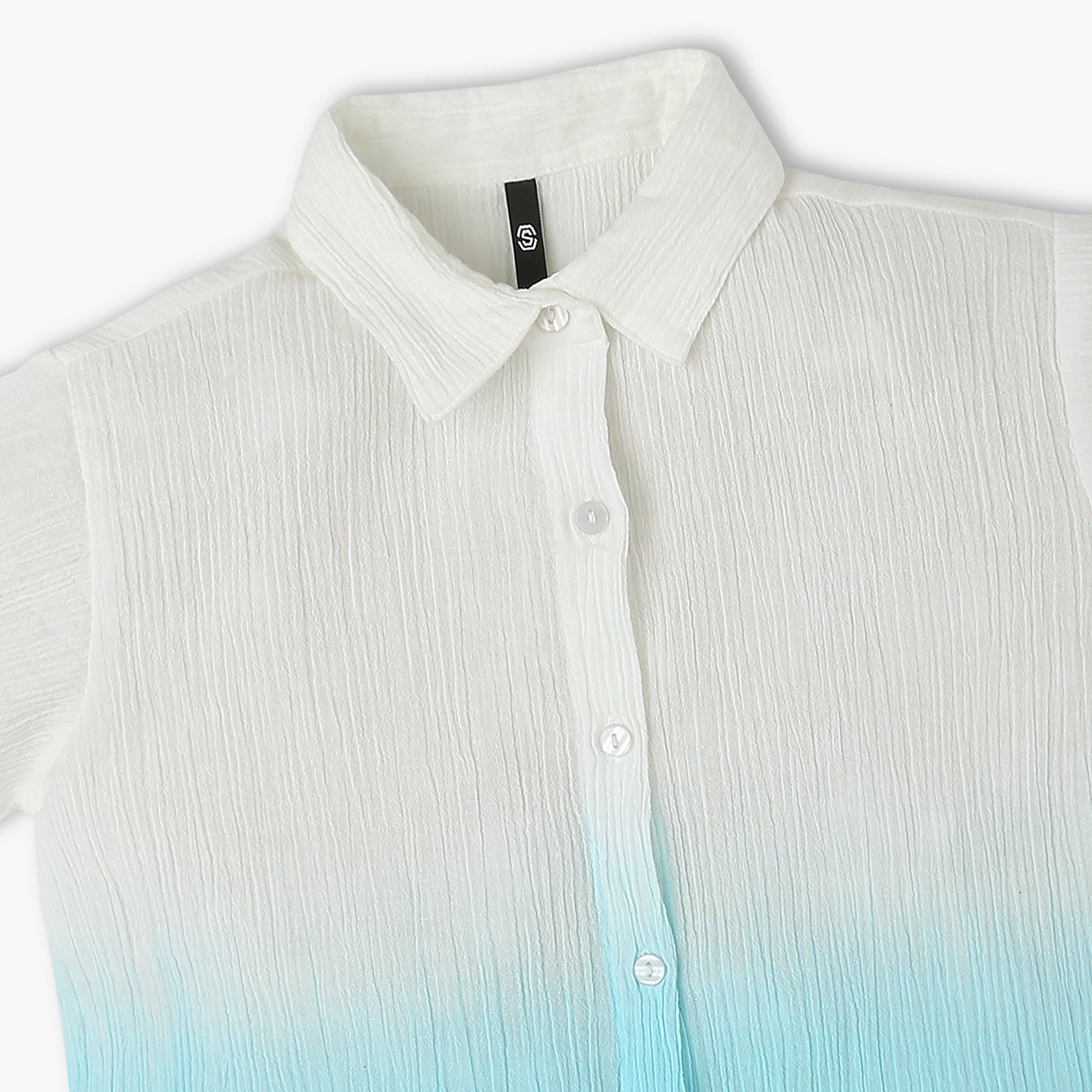 Girls Regular Fit Tie - Dye Shirt Collar Short Sleeve Top