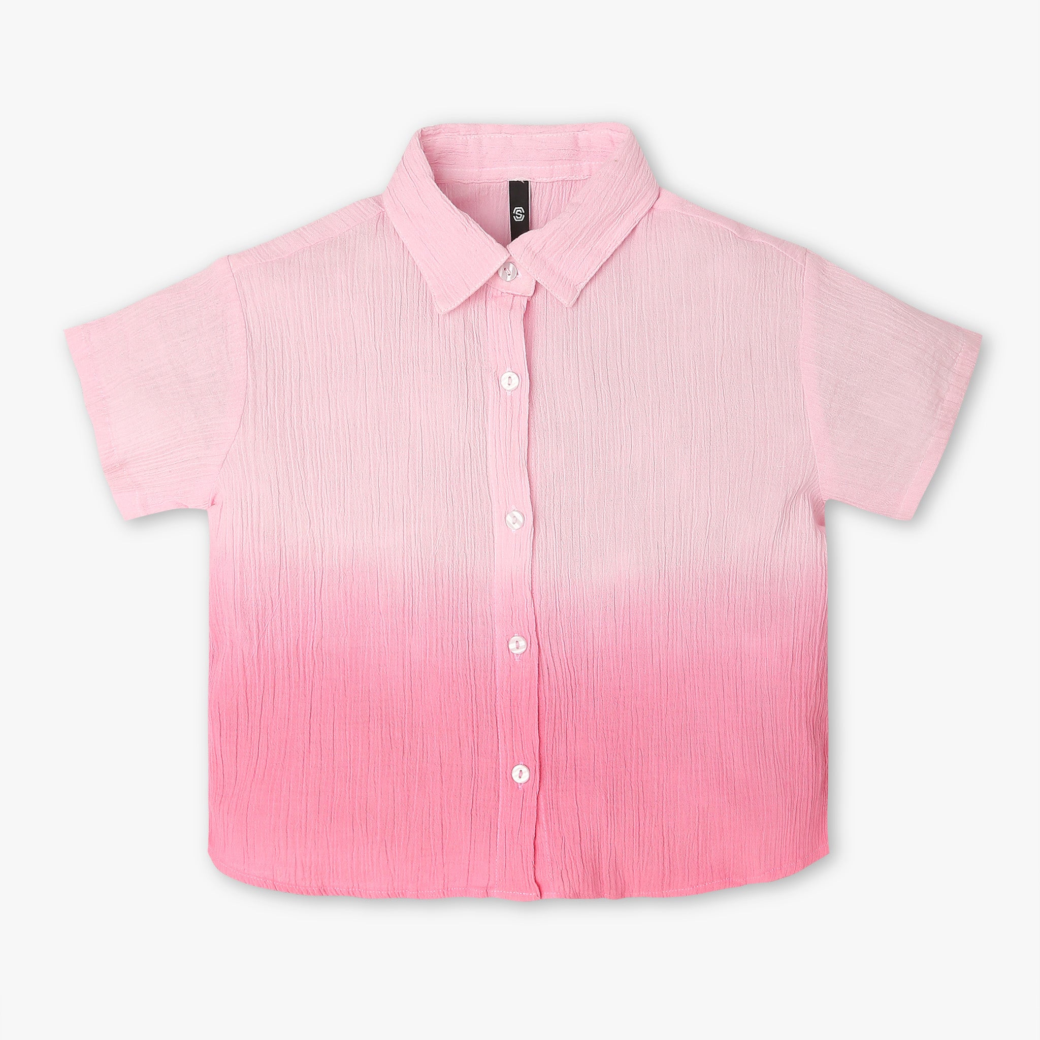 Girls Regular Fit Tie - Dye Shirt Collar Short Sleeve Top