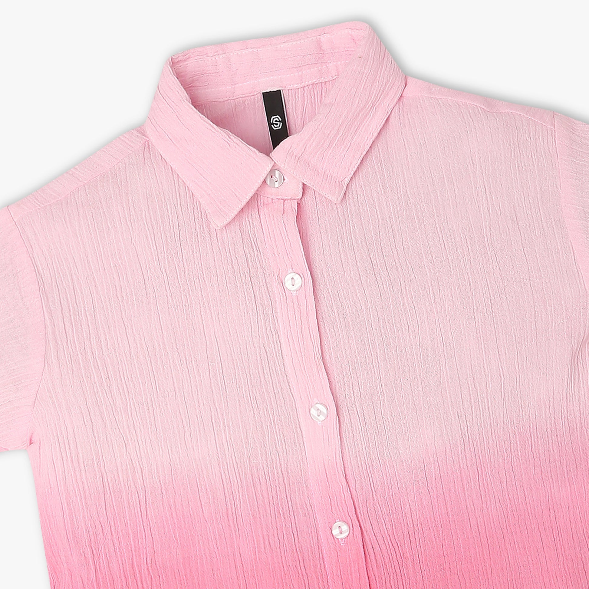 Girls Regular Fit Tie - Dye Shirt Collar Short Sleeve Top