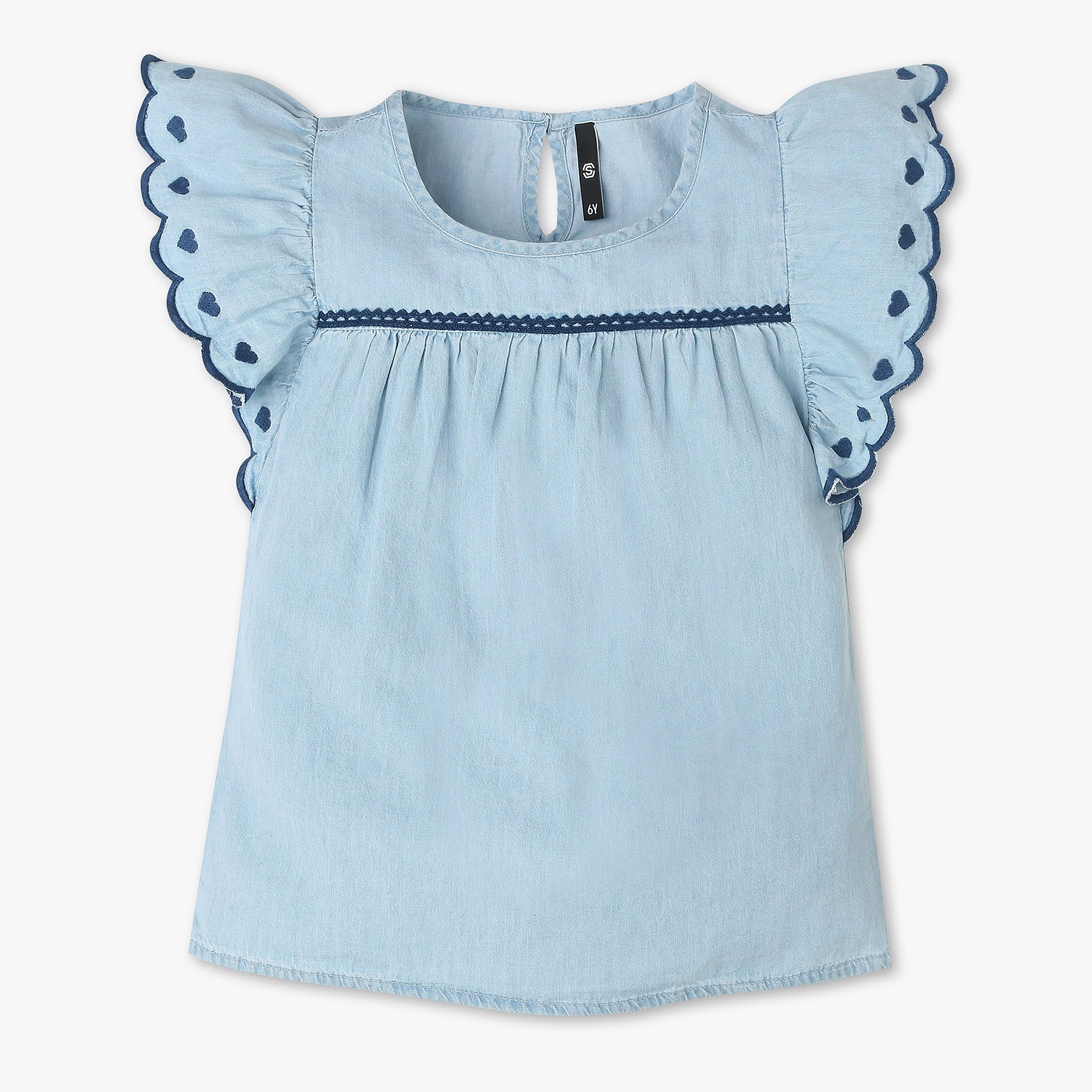 Girls Butterfly Sleeve Denim Top