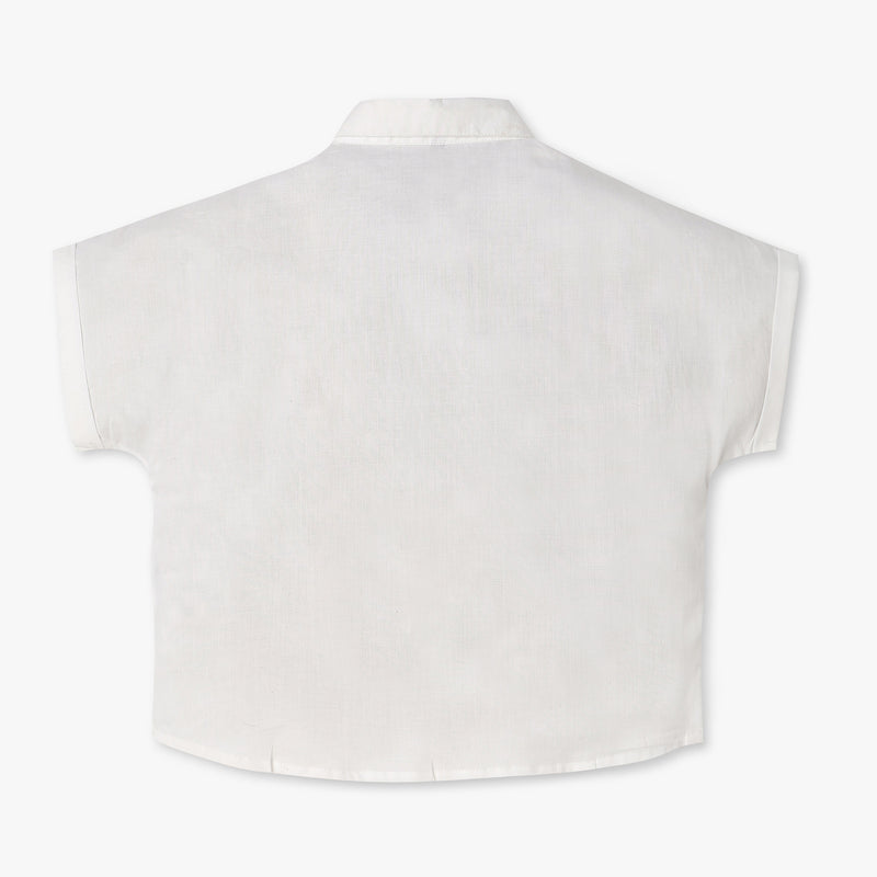 Girls Solid Woven Shirt Collar Top